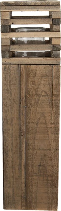 Clayre & Eef Windlicht 14x14x52 Cm Bruin Hout Kaarsenhouder Sfeerverlichting