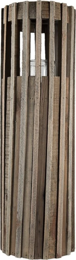 Clayre & Eef Windlicht Ø 17x54 Cm Bruin Hout Kaarsenhouder Sfeerverlichting