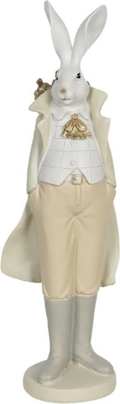 Clayre & Eef Beeld Konijn 11x10x37 Cm Wit Geel Polyresin Woonaccessoires Pasen Paashaas
