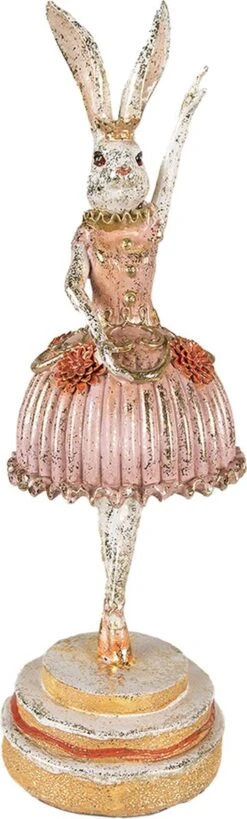 Clayre & Eef Beeld Konijn 11x11x35 Cm Roze Beige Kunststof Woonaccessoires Paashaas Pasen