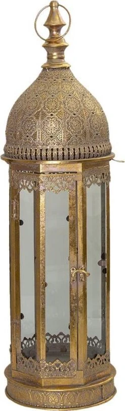 Clayre & Eef Lantaarn 71 Cm Goudkleurig Metaal Rond Kaarsenhouder Sfeerverlichting