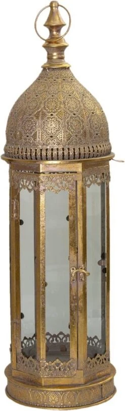 Clayre & Eef Lantaarn 71 Cm Goudkleurig Metaal Rond Kaarsenhouder Sfeerverlichting -Clayre & Eef 366x1200 2