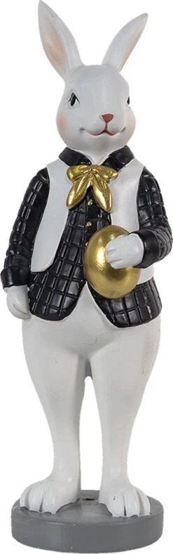Clayre & Eef Beeld Konijn 7x7x20 Cm Zwart Wit Kunststof Woonaccessoires Paashaas Pasen