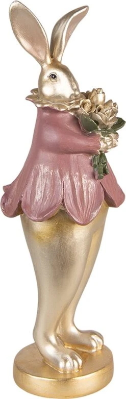 Clayre & Eef Beeld Konijn 11x10x29 Cm Goudkleurig Kunststof Woonaccessoires Paashaas Pasen -Clayre & Eef 379x1200
