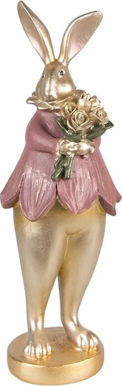 Clayre & Eef Beeld Konijn 11x10x29 Cm Goudkleurig Kunststof Woonaccessoires Paashaas Pasen