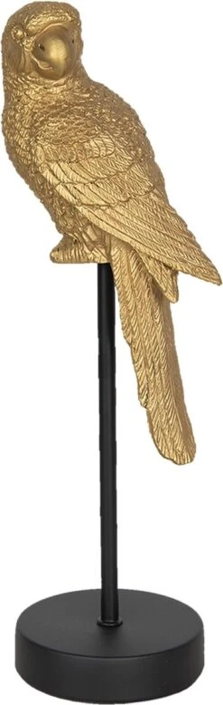 Clayre & Eef Beeld Papegaai 11x10x36 Cm Goudkleurig Kunststof Woonaccessoires Beeld Decoratie Decoratieve Accessoires