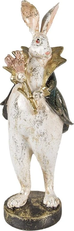 Clayre & Eef Beeld Konijn 10x10x29 Cm Beige Groen Kunststof Woonaccessoires Paashaas Pasen