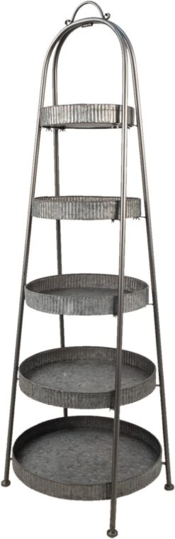 Clayre & Eef Etagère 5 Laags 48x48x150 Cm Grijs Ijzer Rond Opberg Rek Rek -Clayre & Eef 390x1200