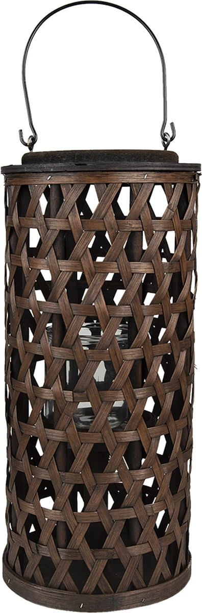 Clayre & Eef Windlicht Ø 19x40 Cm Bruin Bamboe Rond Kaarsenhouder Sfeerverlichting
