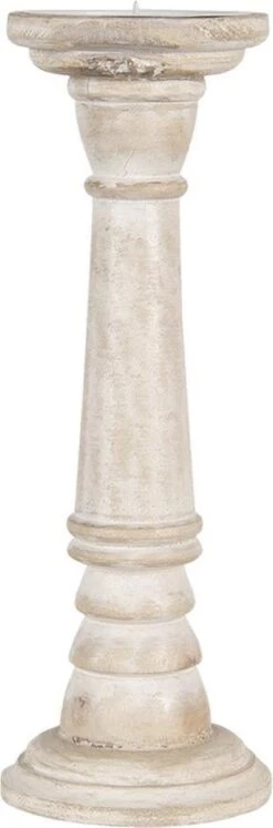 Clayre & Eef Kandelaar Ø 10x30 Cm Beige Hout Kaarsenstandaard Kaarsenhouder