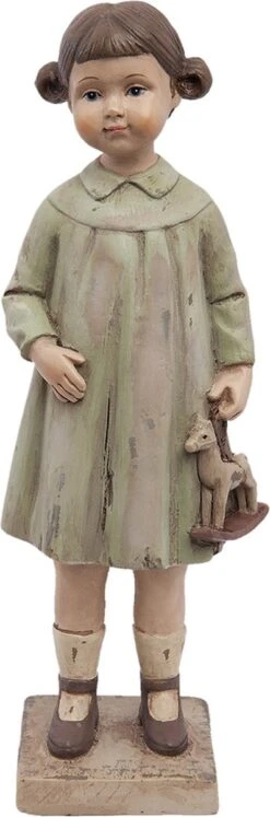 Clayre & Eef Beeld Meisje 8x6x23 Cm Bruin Polyresin Woonaccessoires Beeld Decoratie Decoratieve Accessoires