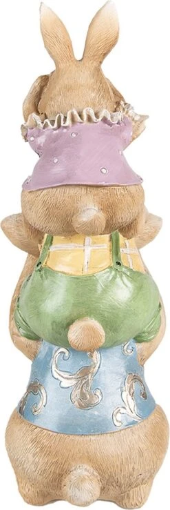 Clayre & Eef Beeld Konijn 25 Cm Bruin Blauw Kunststof Woonaccessoires Paashaas Pasen -Clayre & Eef 401x1200 1