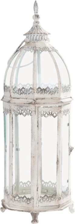 Clayre & Eef Lantaarn Ø 22*68 Cm Wit Ijzer Krullen Achthoek Kaarsenhouder -Clayre & Eef 402x1200