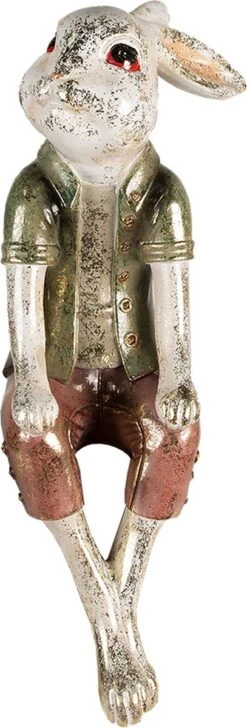 Clayre & Eef Beeld Konijn 18x18x46 Cm Beige Groen Kunststof Woonaccessoires Paashaas Pasen