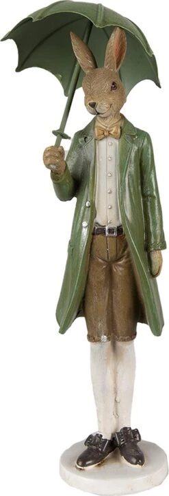 Clayre & Eef Beeld Konijn 27 Cm Groen Bruin Kunststof Woonaccessoires Paashaas Pasen