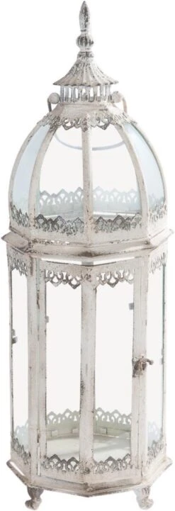 Clayre & Eef Lantaarn Ø 22*68 Cm Wit Ijzer Krullen Achthoek Kaarsenhouder -Clayre & Eef 411x1200 4