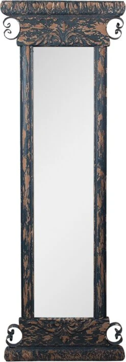 Clayre & Eef Spiegel 45x131 Cm Blauw Bruin Hout Grote Spiegel Wand Spiegel Muur Spiegel