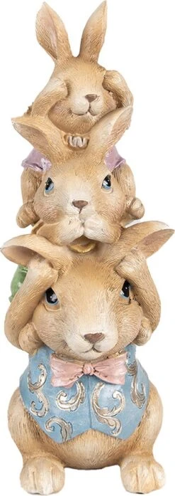 Clayre & Eef Beeld Konijn 25 Cm Bruin Blauw Kunststof Woonaccessoires Paashaas Pasen