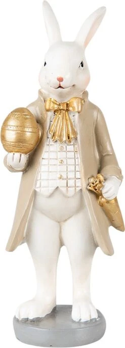 Clayre & Eef Beeld Konijn 20 Cm Beige Bruin Kunststof Woonaccessoires Paashaas Pasen