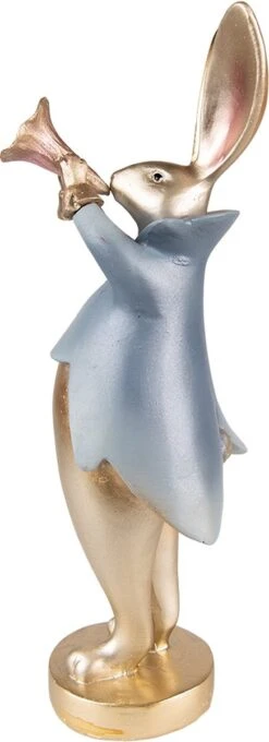 Clayre & Eef Beeld Konijn 9x8x26 Cm Goudkleurig Kunststof Woonaccessoires Paashaas Pasen -Clayre & Eef 436x1200