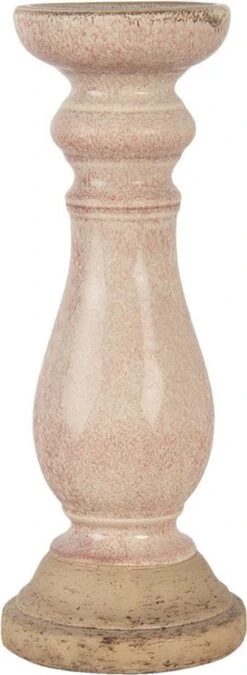 Clayre & Eef Kandelaar Ø 14x36 Cm Roze Keramiek Rond Kaarsenstandaard Kaarsenhouder