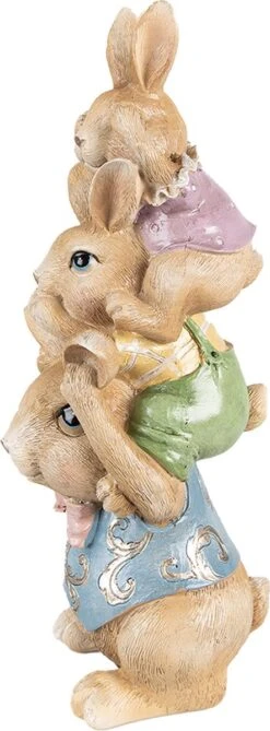 Clayre & Eef Beeld Konijn 25 Cm Bruin Blauw Kunststof Woonaccessoires Paashaas Pasen -Clayre & Eef 443x1200