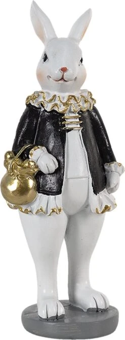 Clayre & Eef Beeld Konijn 5x5x15 Cm Zwart Wit Kunststof Woonaccessoires Paashaas Pasen