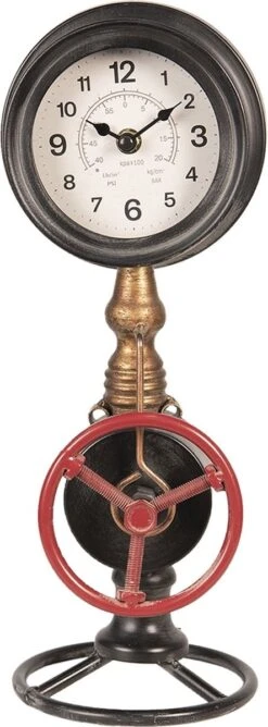 Clayre & Eef Tafelklok 14x14x37 Cm Bruin Metaal Rond Tafelklokken Binnen Staand Klokje Tafelklokje