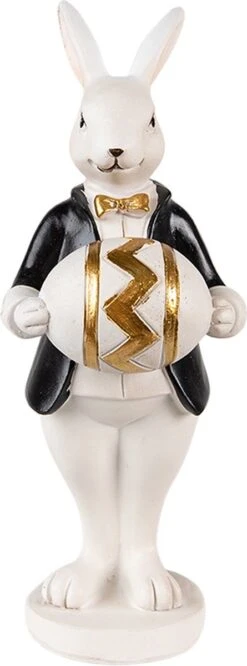 Clayre & Eef Beeld Konijn 15 Cm Zwart Wit Kunststof Woonaccessoires Paashaas Pasen