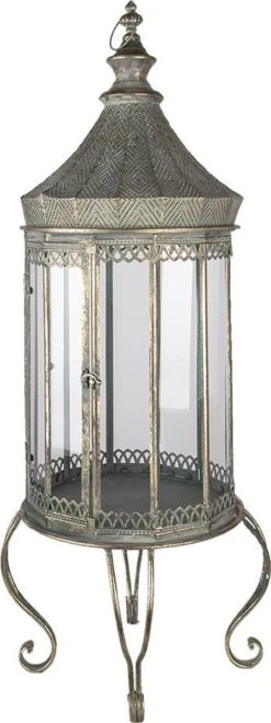 Clayre & Eef Lantaarn 103 Cm Grijs Metaal Rond Kaarsenhouder Sfeerverlichting -Clayre & Eef 450x1200 1