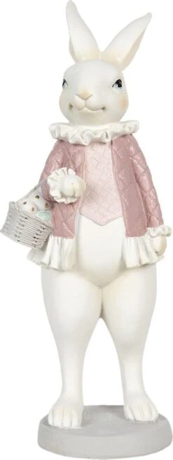Clayre & Eef Beeld Konijn 10x10x25 Cm Wit Roze Polyresin Woonaccessoires Pasen Paashaas -Clayre & Eef 452x1200 1