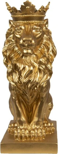 Clayre & Eef Beeld Leeuw 13x19x34 Cm Goudkleurig Kunststof Woonaccessoires Beeld Decoratie Decoratieve Accessoires -Clayre & Eef 454x1200