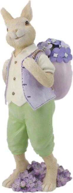 Clayre & Eef Beeld Konijn 11x10x27 Cm Beige Groen Polyresin Woonaccessoires Pasen Paashaas