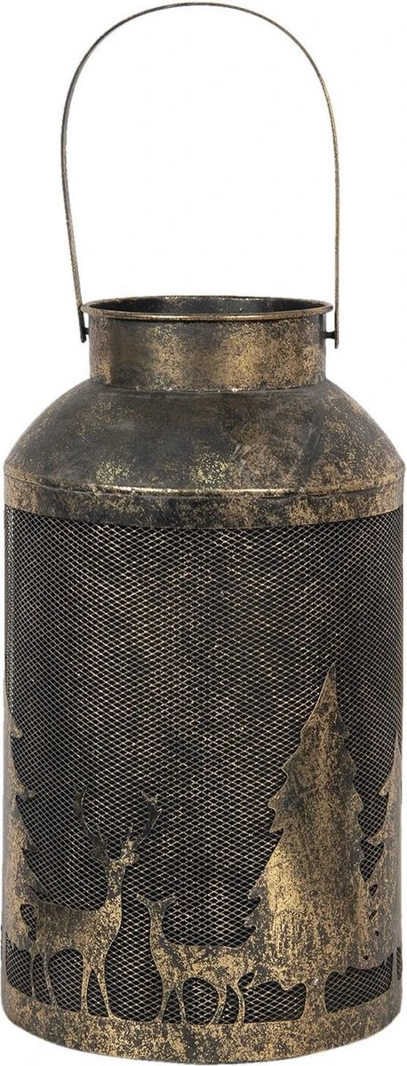 Clayre & Eef Windlicht Ø 22x50 Cm Koperkleurig Metaal Rond Kaarsenhouder Sfeerverlichting