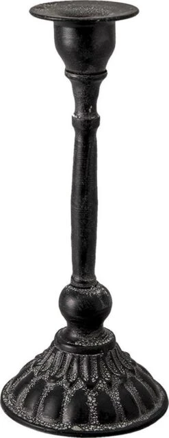 Clayre & Eef Kandelaar Ø 10x24 Cm Zwart Ijzer Kaarsenstandaard Kaarsenhouder