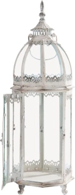 Clayre & Eef Lantaarn Ø 22*68 Cm Wit Ijzer Krullen Achthoek Kaarsenhouder -Clayre & Eef 465x1200 2