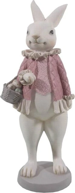 Clayre & Eef Beeld Konijn 10x10x25 Cm Wit Roze Polyresin Woonaccessoires Pasen Paashaas -Clayre & Eef 465x1200 4