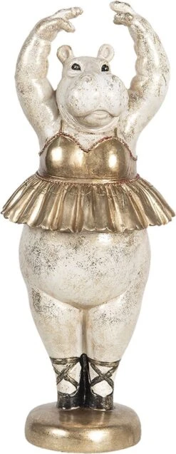 Clayre & Eef Beeld Nijlpaard 18x18x46 Cm Wit Goudkleurig Kunststof Nijlpaard Woonaccessoires Beeld Decoratie Decoratieve Accessoires