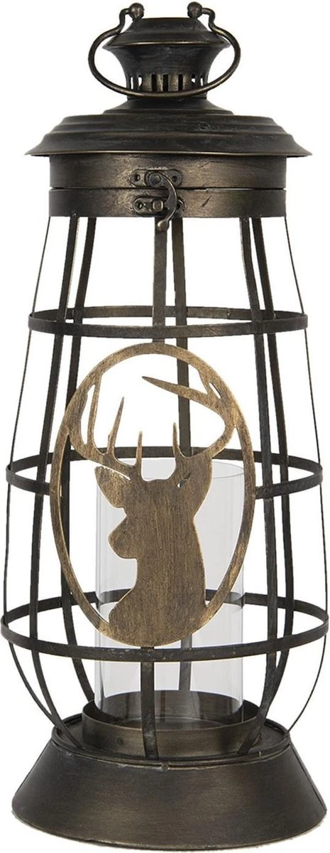 Clayre & Eef Windlicht 18x18x50 Cm Bruin Metaal Glas Rond Kaarsenhouder Sfeerverlichting 3 Clayre & Eef Windlicht 18x18x50 Cm Bruin Metaal Glas Rond Kaarsenhouder Sfeerverlichting