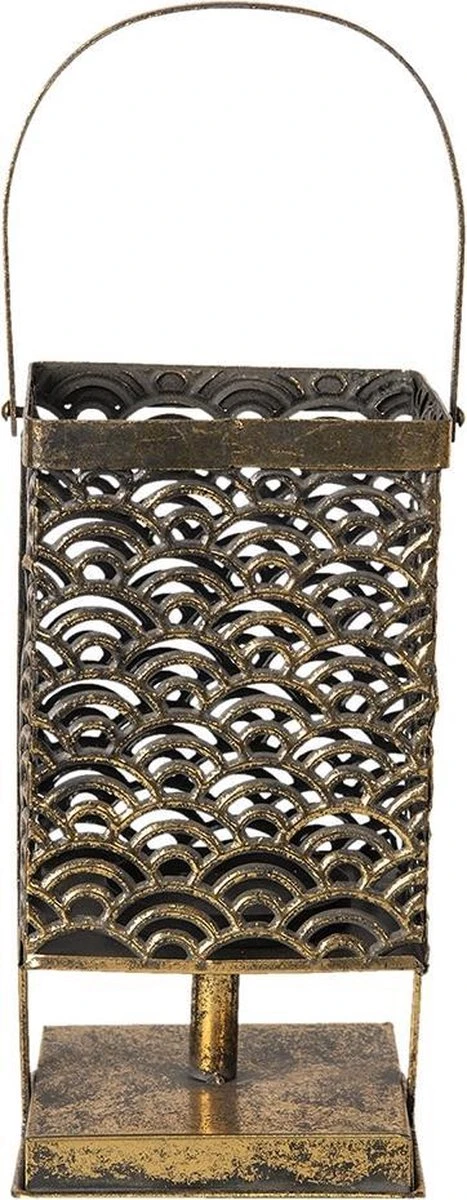 Clayre & Eef Windlicht 6Y3884 13*13*37 Cm - Koperkleurig Metaal Kaarsenhouder Sfeerverlichting