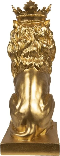 Clayre & Eef Beeld Leeuw 13x19x34 Cm Goudkleurig Kunststof Woonaccessoires Beeld Decoratie Decoratieve Accessoires -Clayre & Eef 467x1200