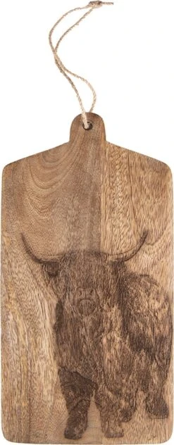 Clayre & Eef Decoratie Snijplank 30x15 Cm Bruin Hout Stier Borrelplank Tapasplank Serveerplank