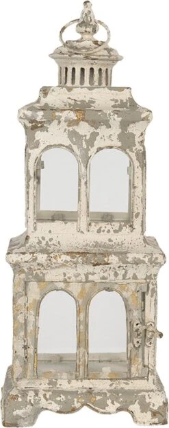 Clayre & Eef Lantaarn 18x18x46 Cm Beige Ijzer Kaarsenhouder Sfeerverlichting