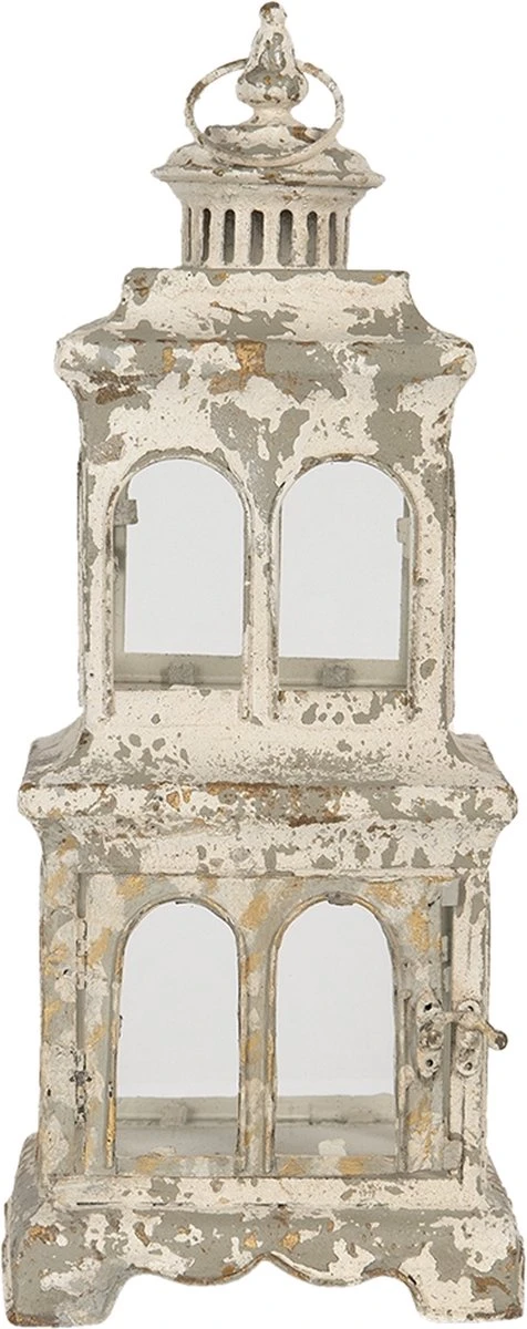 Clayre & Eef Lantaarn 18x18x46 Cm Beige Ijzer Kaarsenhouder Sfeerverlichting 3 Clayre & Eef Lantaarn 18x18x46 Cm Beige Ijzer Kaarsenhouder Sfeerverlichting