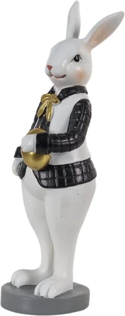 Clayre & Eef Beeld Konijn 7x7x20 Cm Zwart Wit Kunststof Woonaccessoires Paashaas Pasen -Clayre & Eef 477x1200