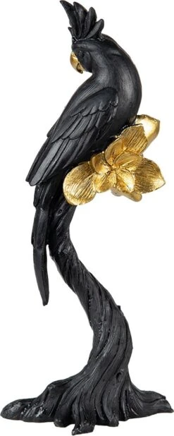 Clayre & Eef Beeld Papegaai 22 Cm Zwart Goudkleurig Kunststof Woonaccessoires Beeld Decoratie Decoratieve Accessoires -Clayre & Eef 480x1200