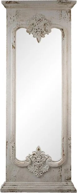 Clayre & Eef Spiegel 55x149 Cm Wit Hout Rechthoek Grote Spiegel Wand Spiegel Muur Spiegel