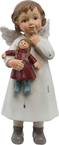 Clayre & Eef Beeld Engel 6x5x14 Cm Wit Polyresin Kerstdecoratie Beeld Decoratie Decoratieve Accessoires