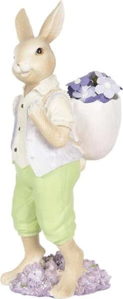 Clayre & Eef Beeld Konijn 11x10x27 Cm Beige Groen Polyresin Woonaccessoires Pasen Paashaas -Clayre & Eef 493x1200