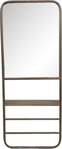 Clayre & Eef Spiegel 40x100 Cm Koperkleurig Ijzer Hout Rechthoek Grote Spiegel Wand Spiegel Muur Spiegel